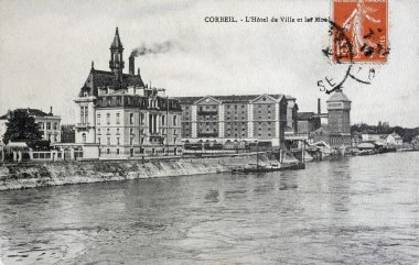 eski kartpostal corbeil, Belediye Binası ve büyük değirmenler