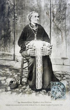bir lacemaker eski kartpostal