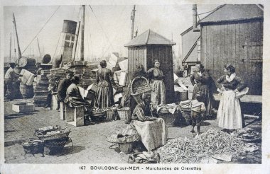 eski kartpostal Boulogne Denizi, karides ticari