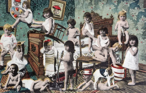 Old postcard children — Stock Photo, Image