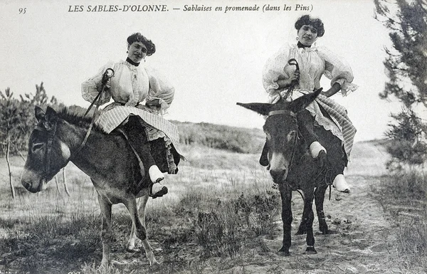 Cartão postal velho de Areia-de Olona, sablaises em passeio — Fotografia de Stock