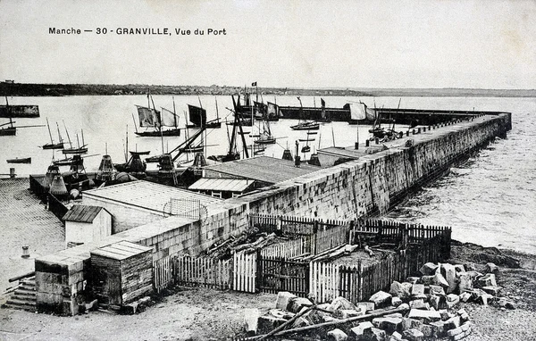 Old postcard, Granville, harbor view — Stock Photo, Image