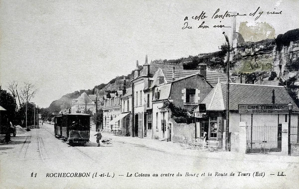 Eski kartpostal, rochecorbon, yol turlar — Stok fotoğraf