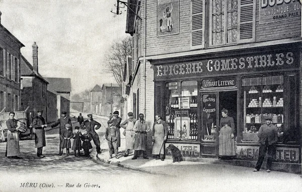 Vecchia cartolina, Meru, Street Gisors — Foto Stock