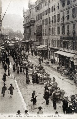 Güzel eski kartpostal, çiçek market