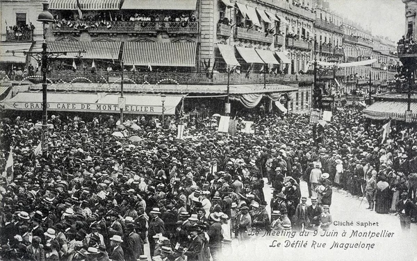 Alte postkarte vom treffen am 9. juni in montpellier — Stockfoto