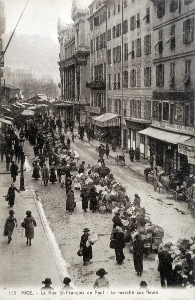 Staré pohlednice z nice, květy trh — Stock fotografie