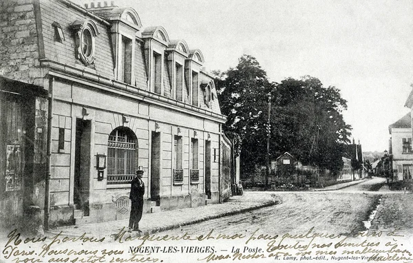 Old postcard of Nogent-les-Vierges, post office — Stock Photo, Image