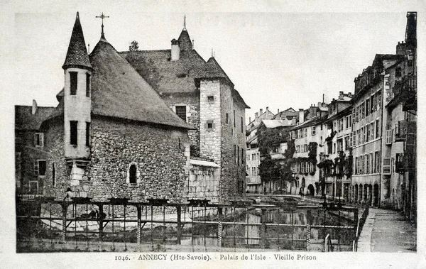 Παλιά καρτ-ποστάλ του annecy, Νήσος παλάτι, παλιά φυλακή — Φωτογραφία Αρχείου