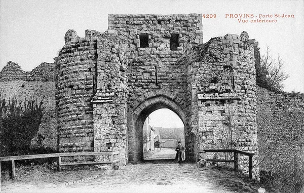 Old postcard of Provins, Saint Jean door — Stock Photo, Image