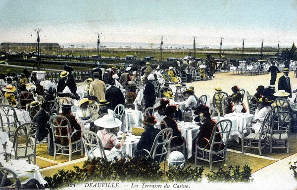 Old postcard of Deauville, the terraces of casino — Stock Photo, Image