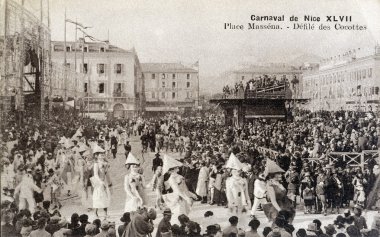 old postcard Carnival of Nice, parade of Cocottes clipart
