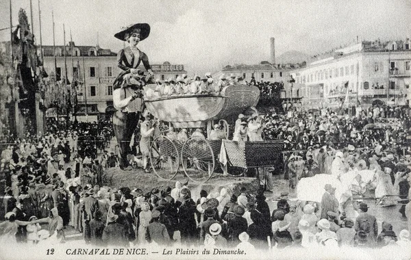 Vieja postal del Carnaval de Niza, los placeres del domingo — Foto de Stock