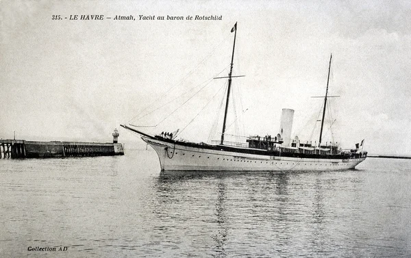 Vieille carte postale du Havre, Atmalt, yacht Baron Rotschild — Photo