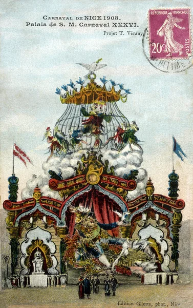 Old postcard Carnival of Nice 1908 — Stock Photo, Image