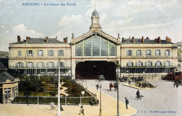 Velho cartão postal de Amiens, Estação Norte — Fotografia de Stock