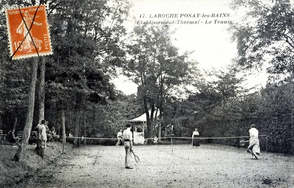 Alte Postkarte von Laroche Posay, Wellness, Tennis — Stockfoto