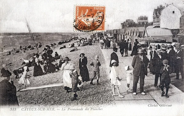 Old postcard of Cayeux, Walk boards and cabins — Stock Photo, Image