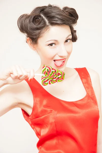 Funny pin up girl and lollipop — Stock Photo, Image