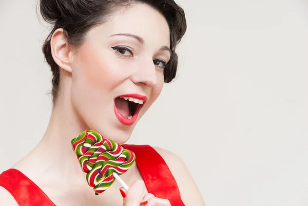 Funny pin up girl and lollipop — Stock Photo, Image