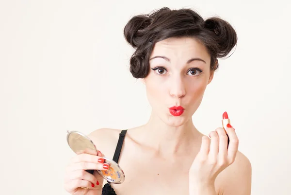 Funny pin up girl and red lipstick — Stock Photo, Image