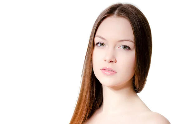 Retrato de um belo rosto de menina. Pele perfeita . — Fotografia de Stock