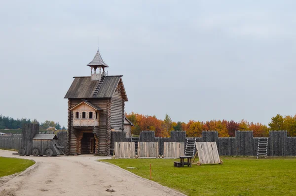 Antico edificio slavo in legno nel museo all'aperto — Foto Stock