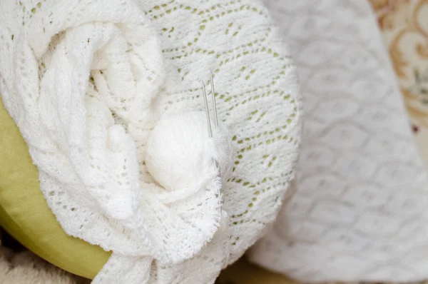 Detal, tkaniny rzemiosła drutach sweter — Zdjęcie stockowe