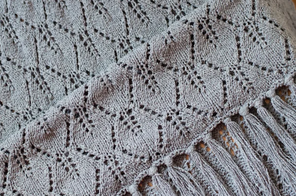 Detail of woven handicraft knit grey sweater — Stock Photo, Image