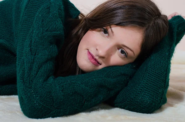 Woman looking at camera in knitwear — Stock Photo, Image