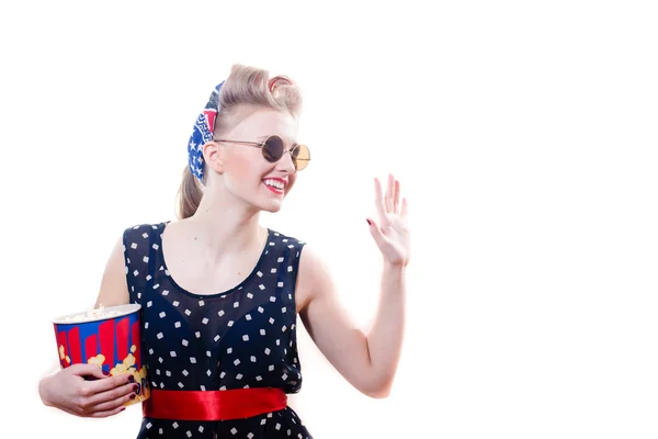 Woman with popcorn — Stock Photo, Image