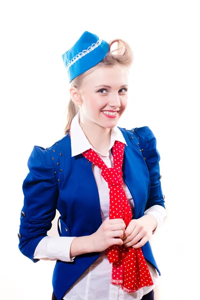 Young flight attendant blond pinup woman — Stock Photo, Image