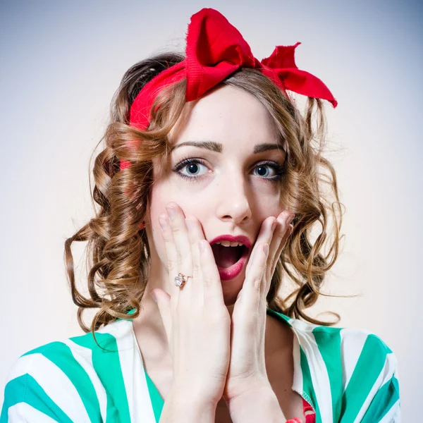 Surprised  woman with big eyes and red lips — Stock Photo, Image
