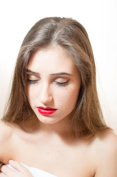 Brunette with red lips — Stock Photo, Image