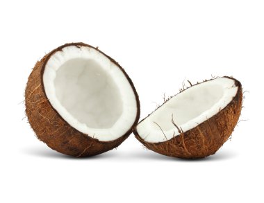 iki halfs üzerinde beyaz izole Hindistan cevizi