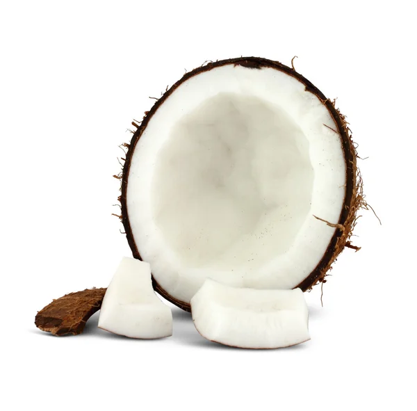 Metade do coco isolado em branco — Fotografia de Stock