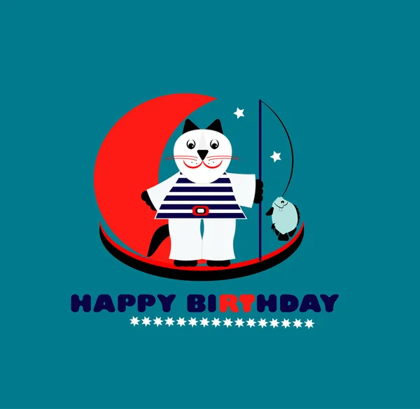 Χαρούμενα γενέθλια κάρτα με γάτα. εικονογράφηση φορέας — Διανυσματικό Αρχείο