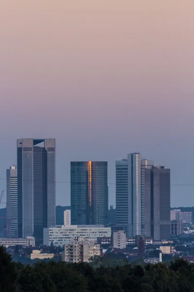 Skyline de Frankfurt com campos em primeiro plano — Fotografia de Stock