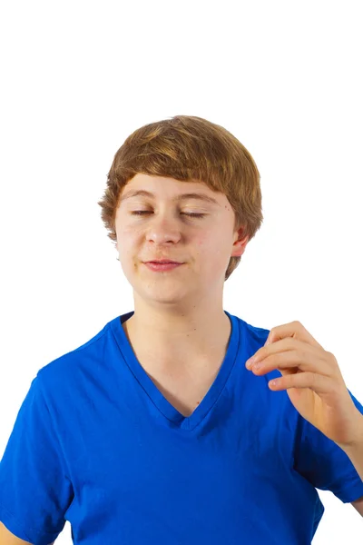 Smart happy young boy posing in studio — Stock Photo, Image