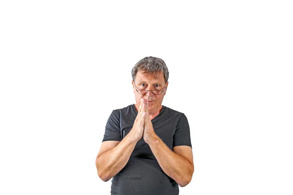 Astonished man in black shirt — Stock Photo, Image