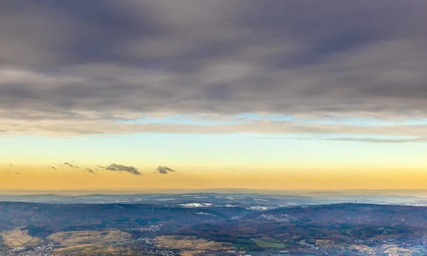 Aerial of the river main with the mountains of the taununs at t — Stock Photo, Image