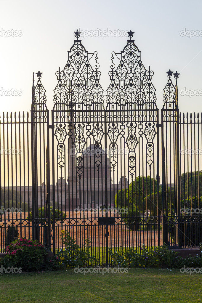 Gates at entrance to House of Parliament, Delhi, India