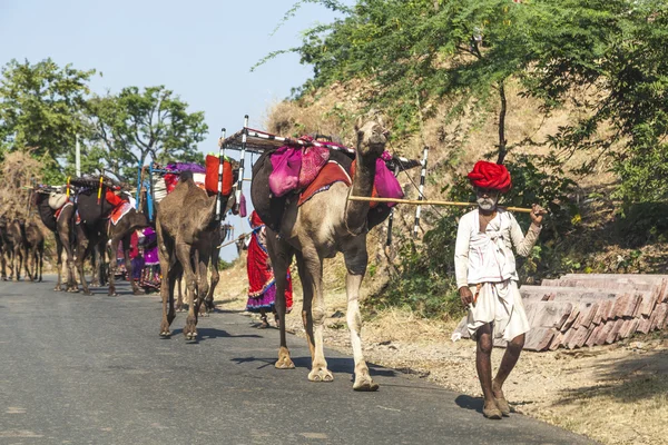Un hombre tribal Rajasthani usando turbante rojo colorido tradicional —  Fotos de Stock