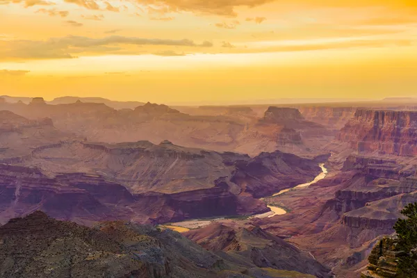 Atardecer en el Gran Cañón visto desde el Punto de Vista del Desierto, South Ri —  Fotos de Stock