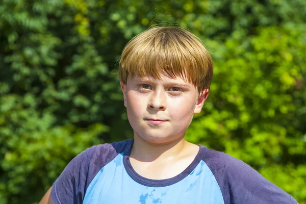 Boy with sweating face after sport looks confident — Stock Photo, Image