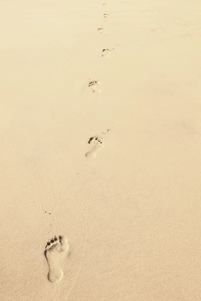 Human footsteps at the clean sandy beach — Stock Photo, Image