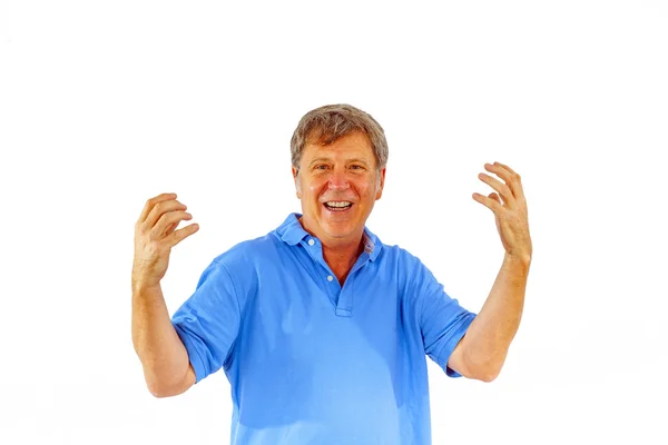 Leisure friendly man greets with his hands — Stock Photo, Image