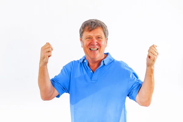 Leisure friendly man greets with his hands — Stock Photo, Image