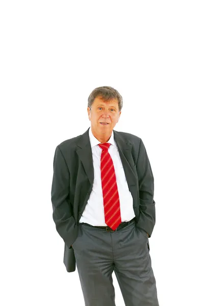 Smart erfolgreicher Geschäftsmann mit roter Krawatte und schwarzem Anzug — Stockfoto