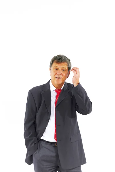 Smart succesful business man with red tie and black suit — Stock Photo, Image